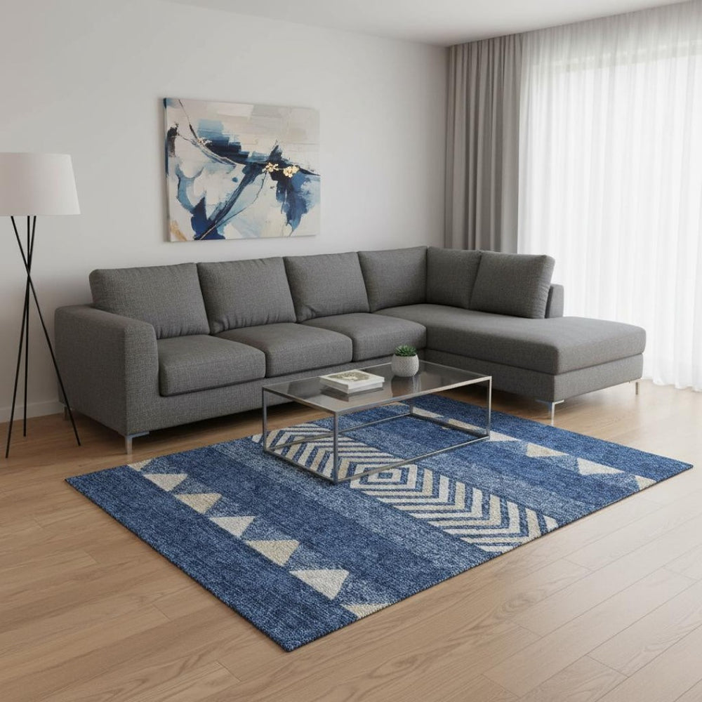 HomeRoots 10' Southwestern Washable Area Rug in Navy Blue, Ivory & Beige – Durable, Stylish, UV Protected! 676422