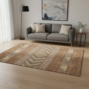 HomeRoots 5' X 8' Southwestern Area Rug - Earthy Rust, Wheat & Taupe, Washable, UV Protected, Pet Friendly 676424