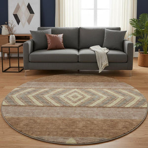 HomeRoots 8' Southwestern Washable Round Area Rug in Rust, Wheat & Taupe - UV Protected, Durable & Easy-Care 676425