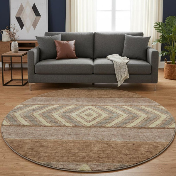 HomeRoots 8' Southwestern Washable Round Area Rug in Rust, Wheat & Taupe - UV Protected, Durable & Easy-Care 676425