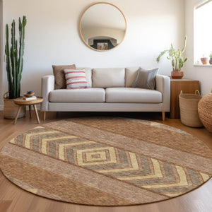 HomeRoots 8' Southwestern Washable Round Area Rug in Rust, Wheat & Taupe - UV Protected, Durable & Easy-Care 676425
