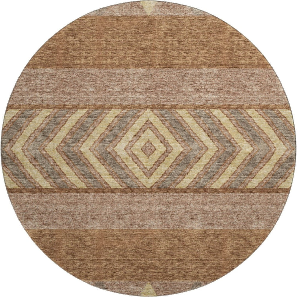 HomeRoots 8' Southwestern Washable Round Area Rug in Rust, Wheat & Taupe - UV Protected, Durable & Easy-Care 676425