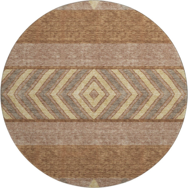 HomeRoots 8' Southwestern Washable Round Area Rug in Rust, Wheat & Taupe - UV Protected, Durable & Easy-Care 676425