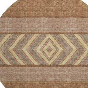 HomeRoots 8' Southwestern Washable Round Area Rug in Rust, Wheat & Taupe - UV Protected, Durable & Easy-Care 676425