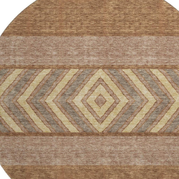 HomeRoots 8' Southwestern Washable Round Area Rug in Rust, Wheat & Taupe - UV Protected, Durable & Easy-Care 676425