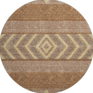 HomeRoots 8' Southwestern Washable Round Area Rug in Rust, Wheat & Taupe - UV Protected, Durable & Easy-Care 676425