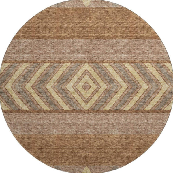 HomeRoots 8' Southwestern Washable Round Area Rug in Rust, Wheat & Taupe - UV Protected, Durable & Easy-Care 676425