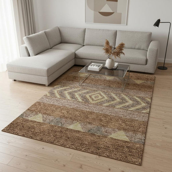 HomeRoots 8' X 10' Southwestern Washable Area Rug - Rust, Wheat & Taupe, UV Protected, Stain Resistant Design 676426
