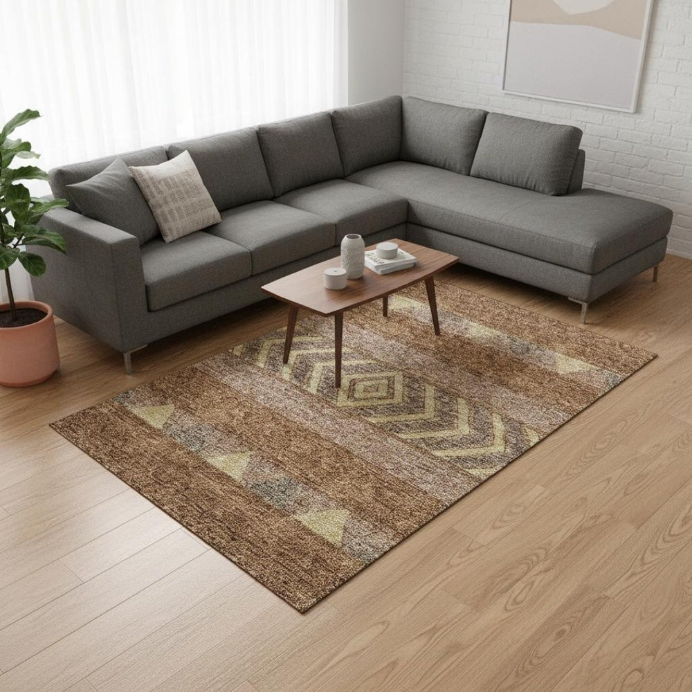 HomeRoots 9' X 12' Southwestern Area Rug in Rust, Wheat & Taupe - Durable, Washable, UV Protected Design! 676427