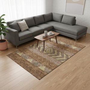 HomeRoots 9' X 12' Southwestern Area Rug in Rust, Wheat & Taupe - Durable, Washable, UV Protected Design! 676427