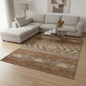 HomeRoots 10' X 14' Southwestern Area Rug in Rust, Wheat & Taupe - Machine Washable with UV Protection! 676428