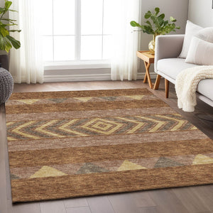 HomeRoots 10' X 14' Southwestern Area Rug in Rust, Wheat & Taupe - Machine Washable with UV Protection! 676428