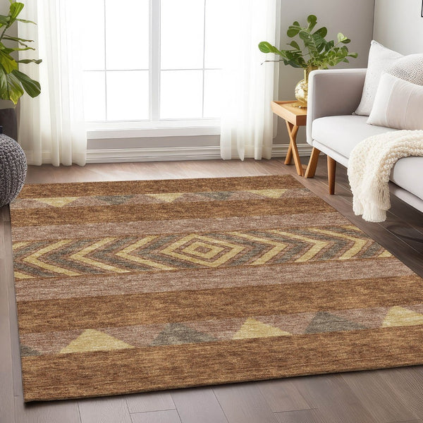 HomeRoots 10' X 14' Southwestern Area Rug in Rust, Wheat & Taupe - Machine Washable with UV Protection! 676428