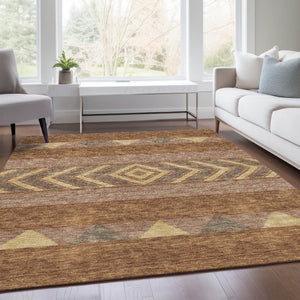 HomeRoots 10' X 14' Southwestern Area Rug in Rust, Wheat & Taupe - Machine Washable with UV Protection! 676428