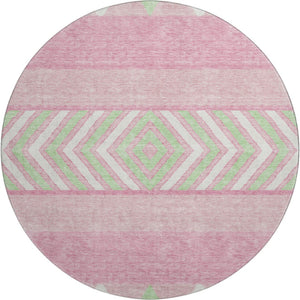 HomeRoots 8' Vibrant Pink Mint Green Ivory Southwestern Round Rug - Washable, UV Protected, Durable & Stylish! 676431
