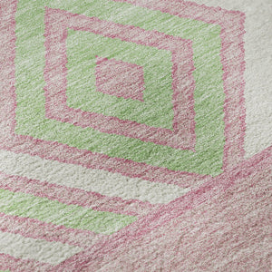 HomeRoots 8' Vibrant Pink Mint Green Ivory Southwestern Round Rug - Washable, UV Protected, Durable & Stylish! 676431