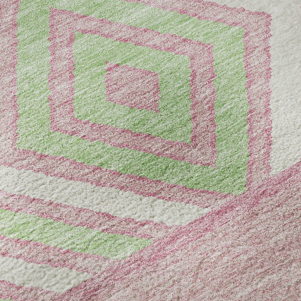 HomeRoots 8' Vibrant Pink Mint Green Ivory Southwestern Round Rug - Washable, UV Protected, Durable & Stylish! 676431