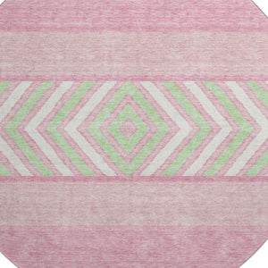 HomeRoots 8' Vibrant Pink Mint Green Ivory Southwestern Round Rug - Washable, UV Protected, Durable & Stylish! 676431