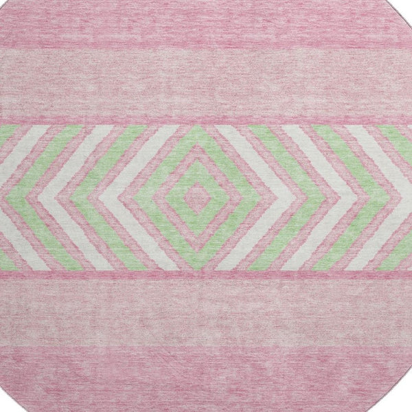 HomeRoots 8' Vibrant Pink Mint Green Ivory Southwestern Round Rug - Washable, UV Protected, Durable & Stylish! 676431