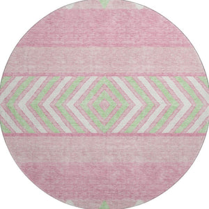 HomeRoots 8' Vibrant Pink Mint Green Ivory Southwestern Round Rug - Washable, UV Protected, Durable & Stylish! 676431
