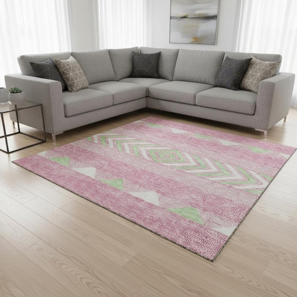 HomeRoots 8' X 10' Southwestern Washable Area Rug in Pink, Mint Green & Ivory - UV Protected, Stain-Resistant Design 676432