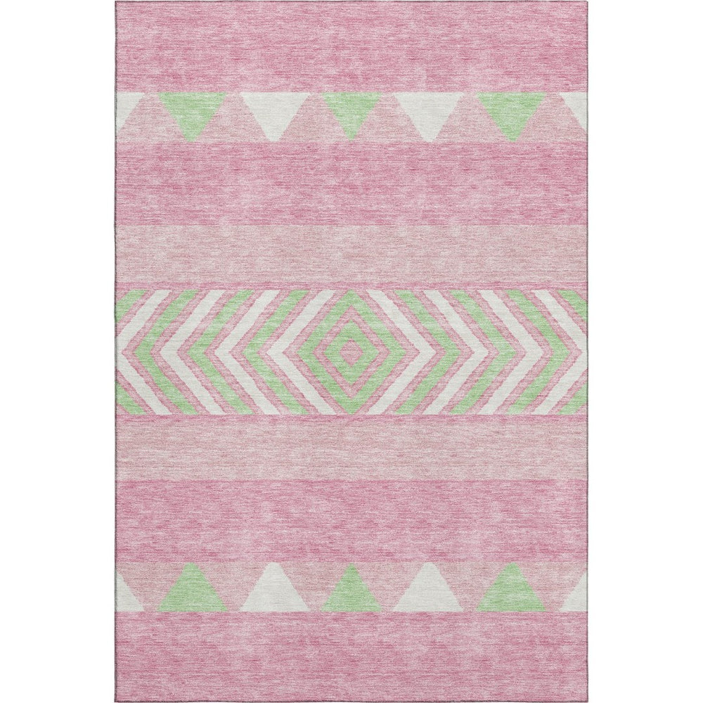 HomeRoots 8' X 10' Southwestern Washable Area Rug in Pink, Mint Green & Ivory - UV Protected, Stain-Resistant Design 676432