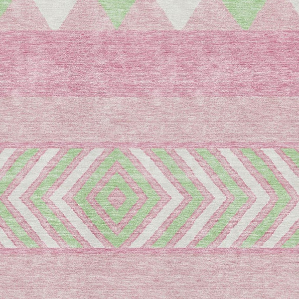HomeRoots 8' X 10' Southwestern Washable Area Rug in Pink, Mint Green & Ivory - UV Protected, Stain-Resistant Design 676432