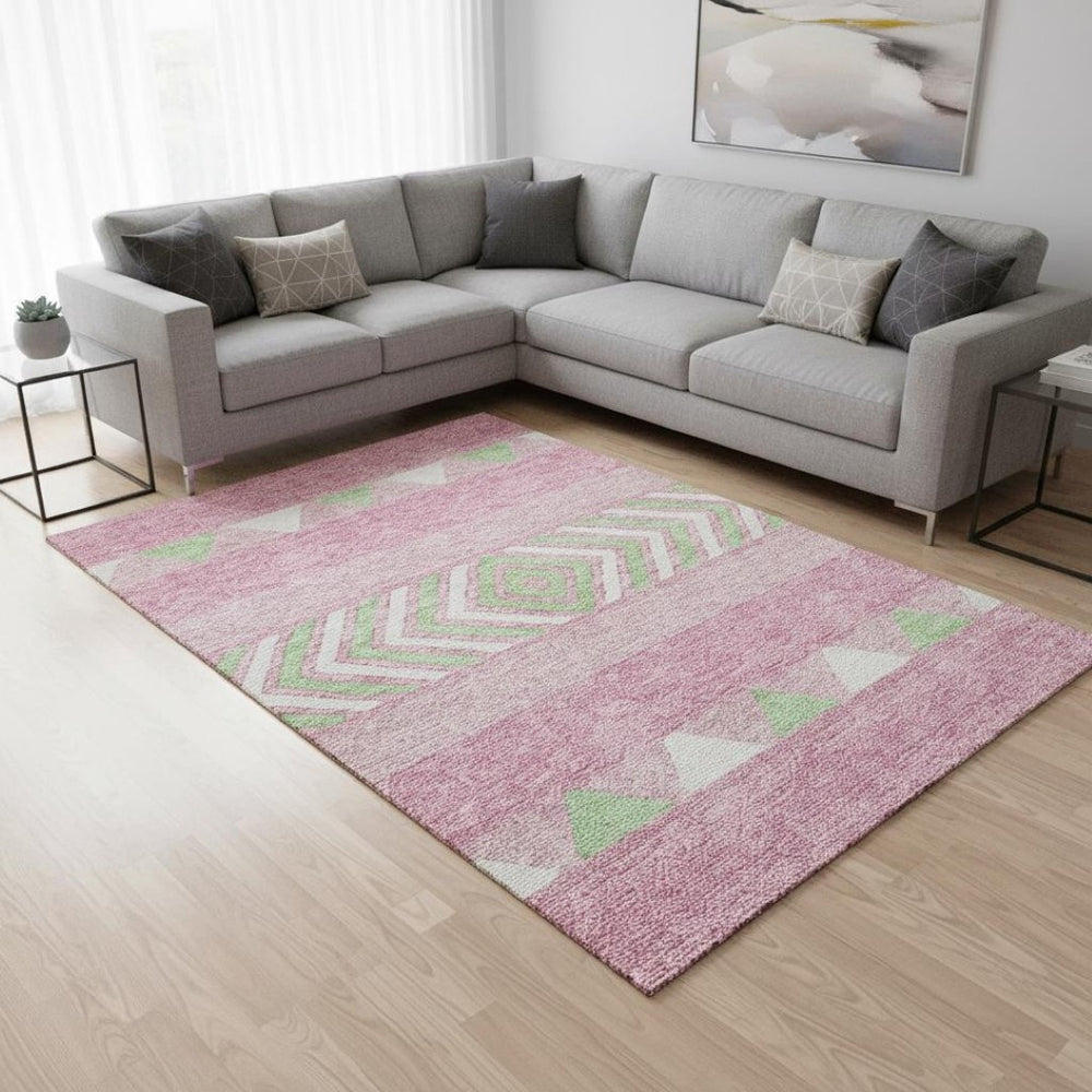 HomeRoots 9' X 12' Southwestern Area Rug in Pink, Mint Green & Ivory - Washable, UV Protected & Durable Design 676433