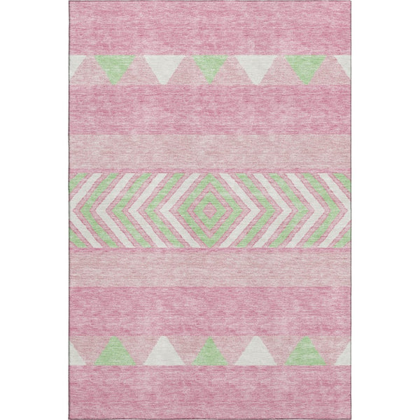 HomeRoots 9' X 12' Southwestern Area Rug in Pink, Mint Green & Ivory - Washable, UV Protected & Durable Design 676433