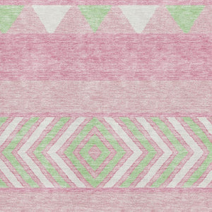 HomeRoots 9' X 12' Southwestern Area Rug in Pink, Mint Green & Ivory - Washable, UV Protected & Durable Design 676433