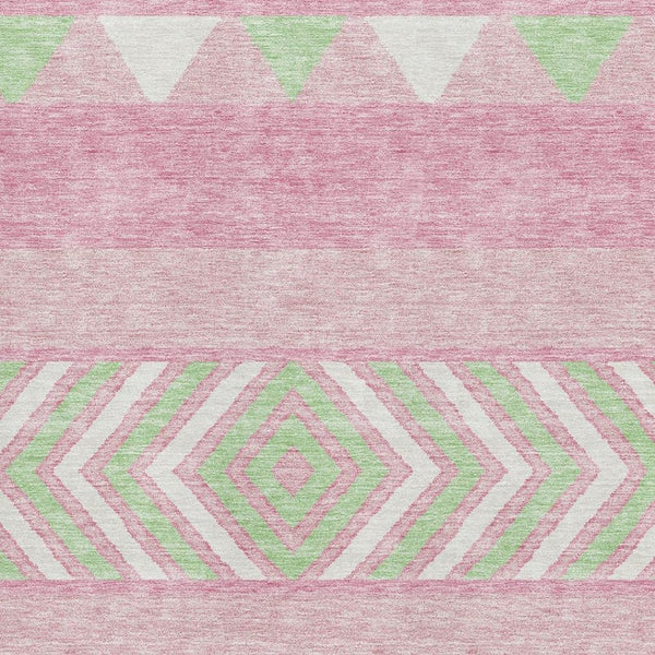 HomeRoots 9' X 12' Southwestern Area Rug in Pink, Mint Green & Ivory - Washable, UV Protected & Durable Design 676433