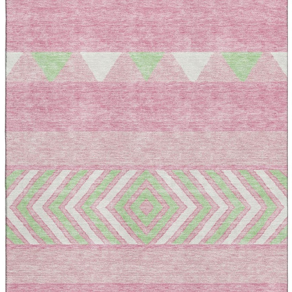 HomeRoots 9' X 12' Southwestern Area Rug in Pink, Mint Green & Ivory - Washable, UV Protected & Durable Design 676433
