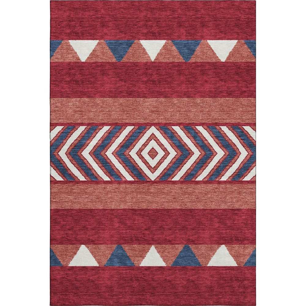 HomeRoots 5' X 8' Southwestern Washable Area Rug - Bold Red, White & Navy Blue, UV Protected, Easy Care! 676436