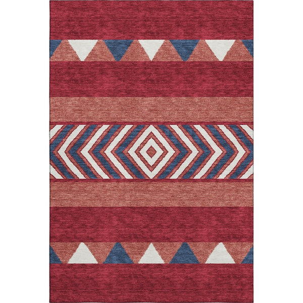 HomeRoots 5' X 8' Southwestern Washable Area Rug - Bold Red, White & Navy Blue, UV Protected, Easy Care! 676436