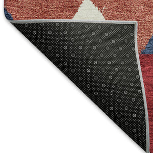 HomeRoots 8' Southwestern Washable Round Rug in Red, White & Navy - UV Protected, Stain Resistant, Non-Slip 676437