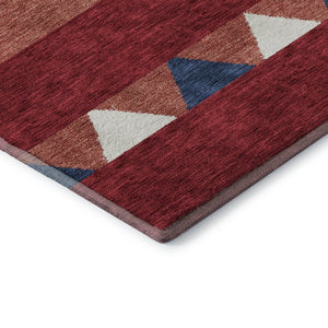 HomeRoots 8' Southwestern Washable Round Rug in Red, White & Navy - UV Protected, Stain Resistant, Non-Slip 676437