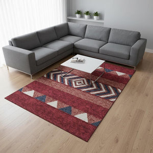 HomeRoots 8' X 10' Southwestern Washable Area Rug in Red, White & Navy – UV Protected, Stain-Resistant Design! 676438