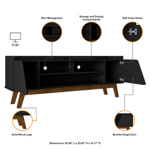 English Elm Marcus 63" TV Stand with Soft-Close Doors and Cable Management, Sturdy MDF Frame & Pine Legs Black B365P397906