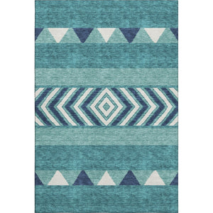 HomeRoots 5' X 8' Vibrant Teal Navy Blue Southwestern Washable Area Rug with UV Protection & Stain Resistance 676442