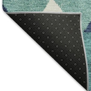 HomeRoots 8' Teal Navy Blue & Ivory Southwestern Round Rug – Washable, UV Protected, Durable & Pet-Friendly! 676443