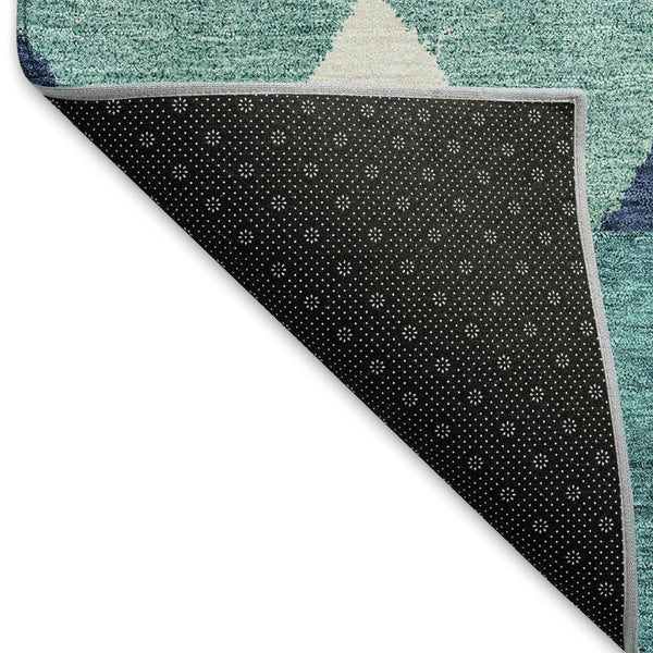 HomeRoots 8' Teal Navy Blue & Ivory Southwestern Round Rug – Washable, UV Protected, Durable & Pet-Friendly! 676443