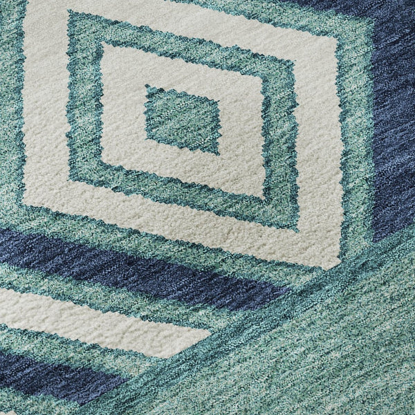 HomeRoots 8' Teal Navy Blue & Ivory Southwestern Round Rug – Washable, UV Protected, Durable & Pet-Friendly! 676443