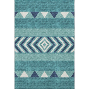HomeRoots 9' X 12' Southwestern Teal Navy Blue & Ivory Area Rug - Washable, UV Protected, Durable for Homes 676445