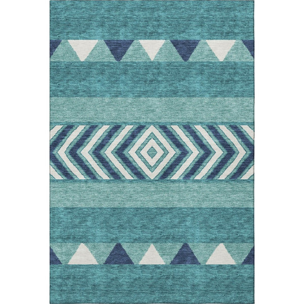 HomeRoots 10' Southwestern Washable Area Rug in Teal, Navy Blue & Ivory - UV Protected, Durable & Stylish! 676446