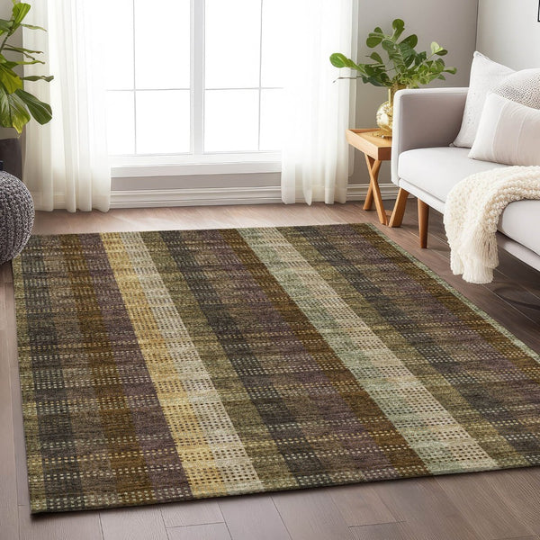 HomeRoots 5' X 8' Washable Area Rug in Brown, Ivory & Plum Plaid – Durable, UV-Protected, Stain Resistant Decor 676448