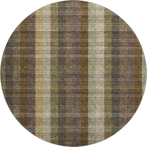 HomeRoots 8' Washable Brown Ivory Plum Plaid Round Rug with UV Protection – Durable, Stylish & Family-Friendly! 676449