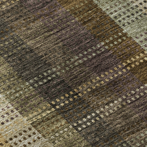 HomeRoots 8' Washable Brown Ivory Plum Plaid Round Rug with UV Protection – Durable, Stylish & Family-Friendly! 676449