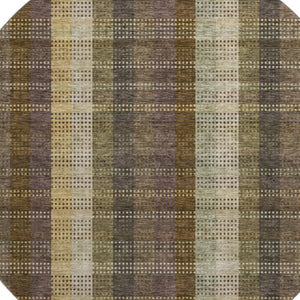 HomeRoots 8' Washable Brown Ivory Plum Plaid Round Rug with UV Protection – Durable, Stylish & Family-Friendly! 676449