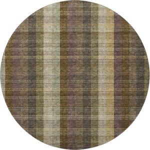 HomeRoots 8' Washable Brown Ivory Plum Plaid Round Rug with UV Protection – Durable, Stylish & Family-Friendly! 676449