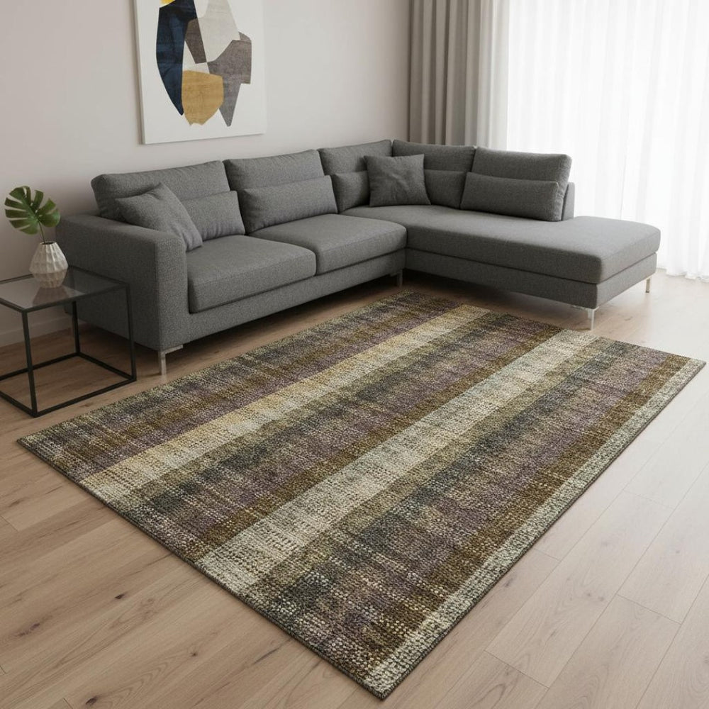 HomeRoots 10' X 14' Washable Plaid Area Rug in Brown, Ivory & Plum - Durable, UV-Protected for Family Spaces 676452
